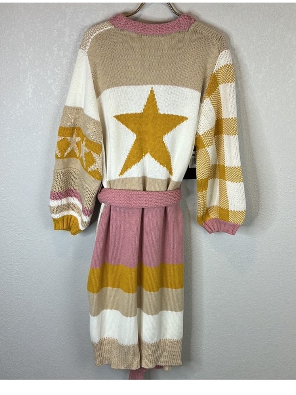 LoveShackFancy Grayson Duster Cardigan Desert Sunset M/L Belted Star Cotton - Picture 7 of 15